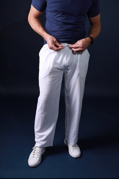 Ivory Linen Relaxed Trousers