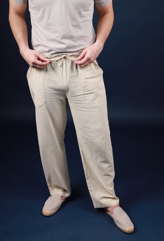 Khaki Linen Relaxed Trousers