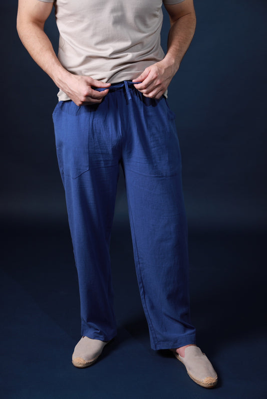 Navy Linen Relaxed Trousers