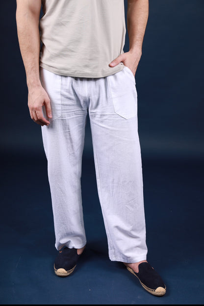 Ivory Linen Relaxed Trousers