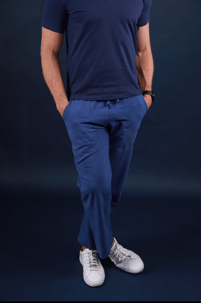 Navy Linen Relaxed Trousers