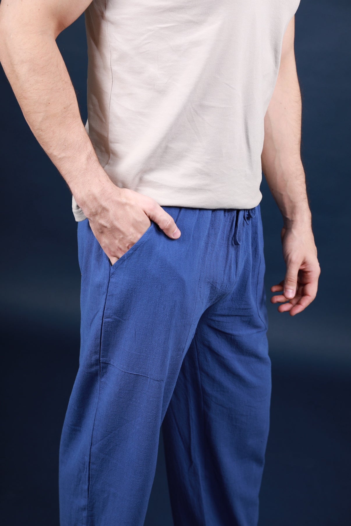 Navy Linen Relaxed Trousers