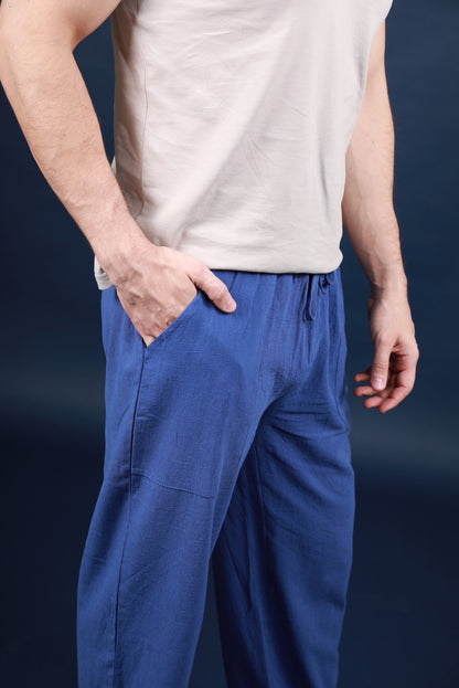 Navy Linen Relaxed Trousers
