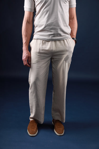 Khaki Linen Relaxed Trousers
