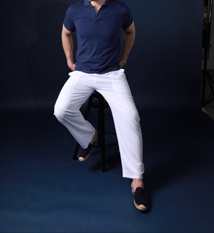 Ivory Linen Relaxed Trousers